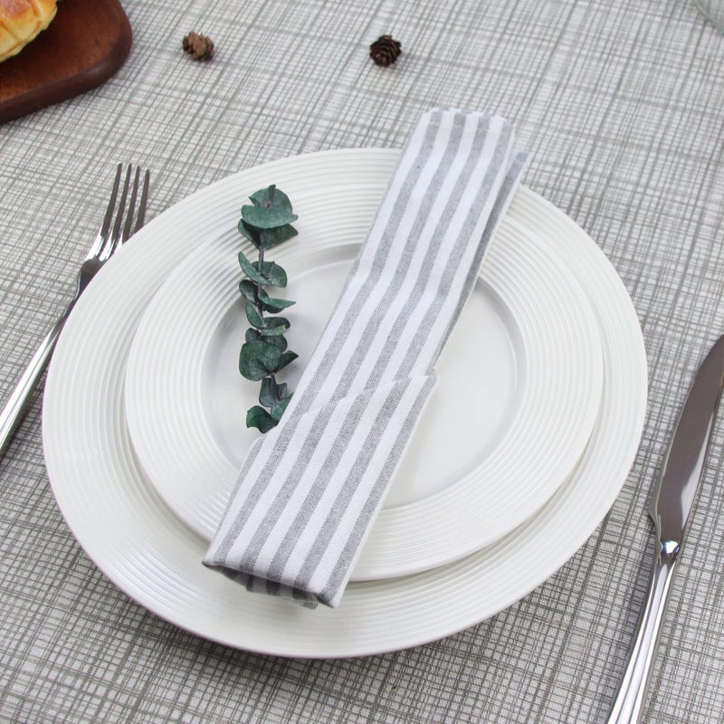 INFEI Plain Striped Cotton Linen Blended Dinner Cloth Napkins - Set of 12 (40 x 30 cm) - for Events & Home Use (Grey) - Image 4